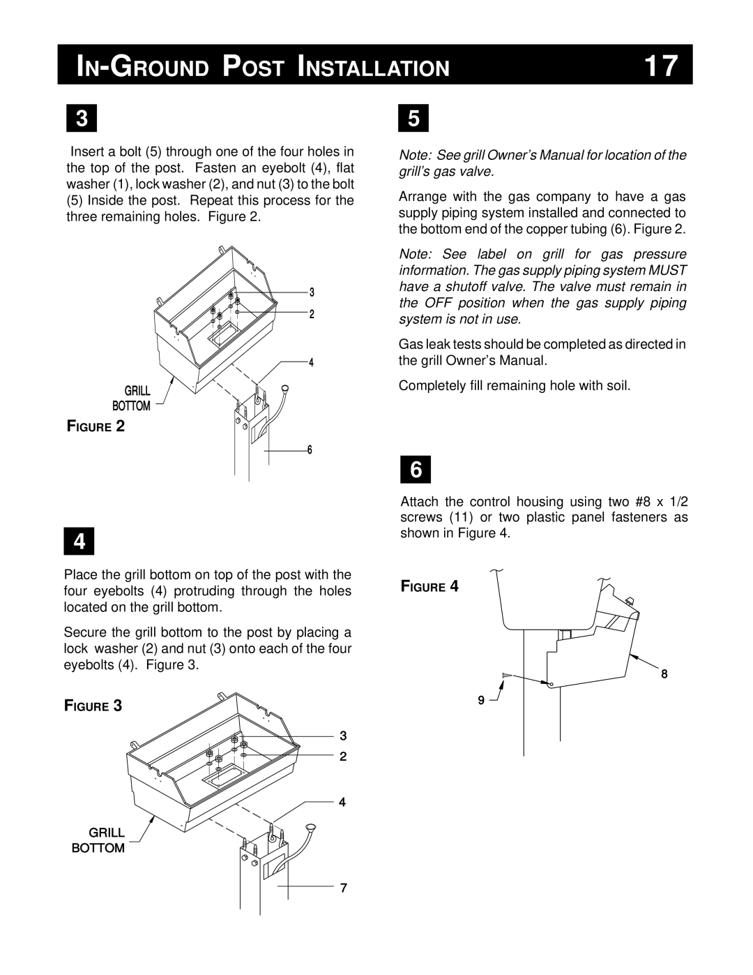 Broilmaster PC, DC, U26SS In-Ground Post Installation, Note See grill Owner’s Manual for location of the grill’s gas valve 