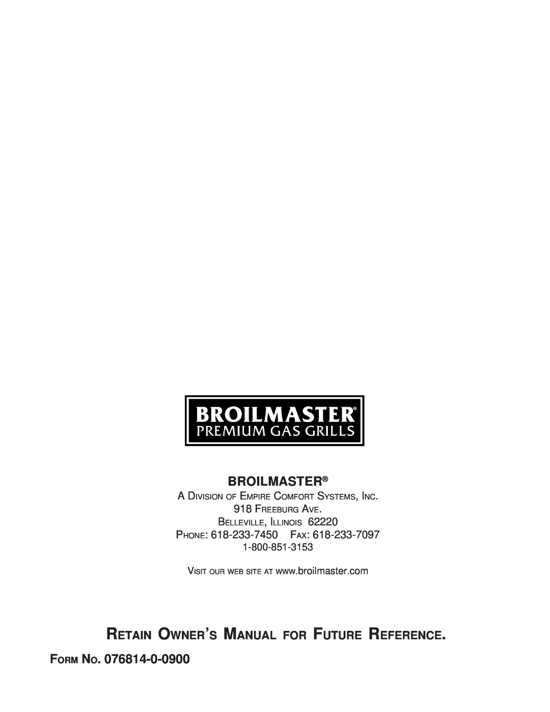 Broilmaster U48, DC, U26SS, PB, PC, AND P48 owner manual Retain Owner’S Manual For Future Reference, Broilmaster, Form No 