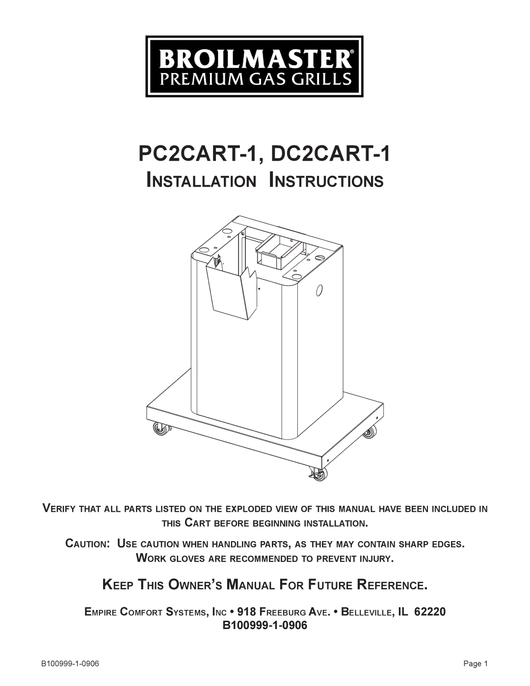 Broilmaster owner manual PC2CART-1, DC2CART-1 