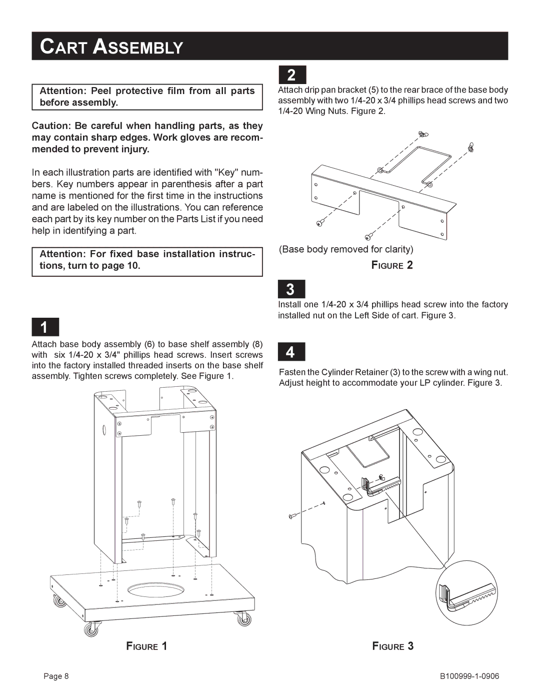 Broilmaster DC2CART-1, PC2CART-1 owner manual Cart Assembly, Base body removed for clarity 