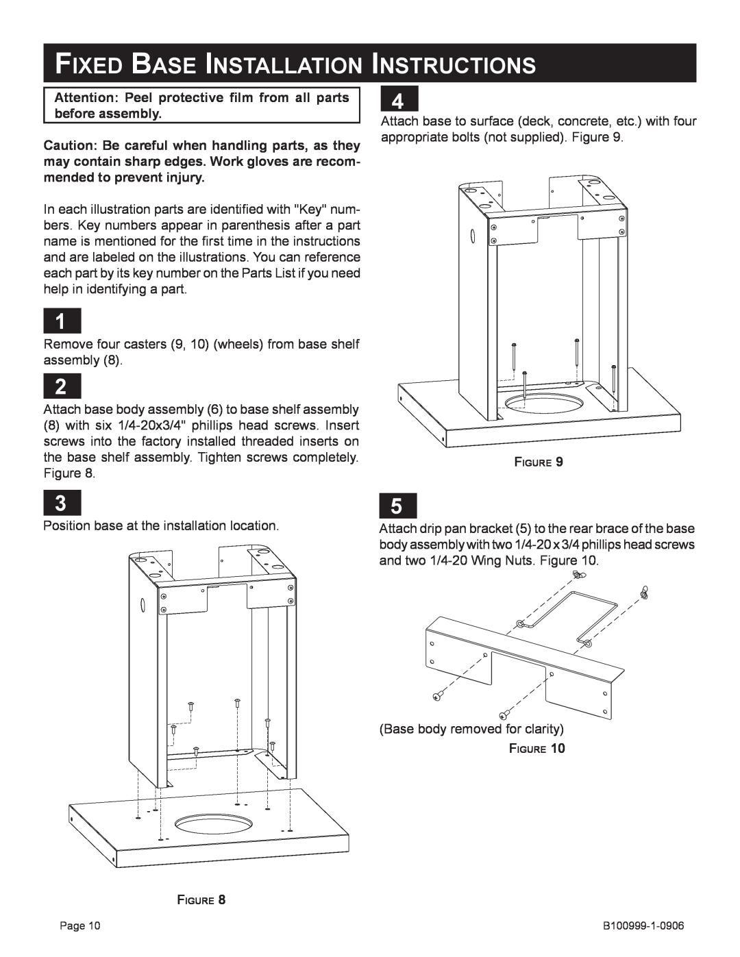 Broilmaster DC2CART-1 Fixed Base Installation, Instructions, Attention Peel protective ﬁlm from all parts before assembly 