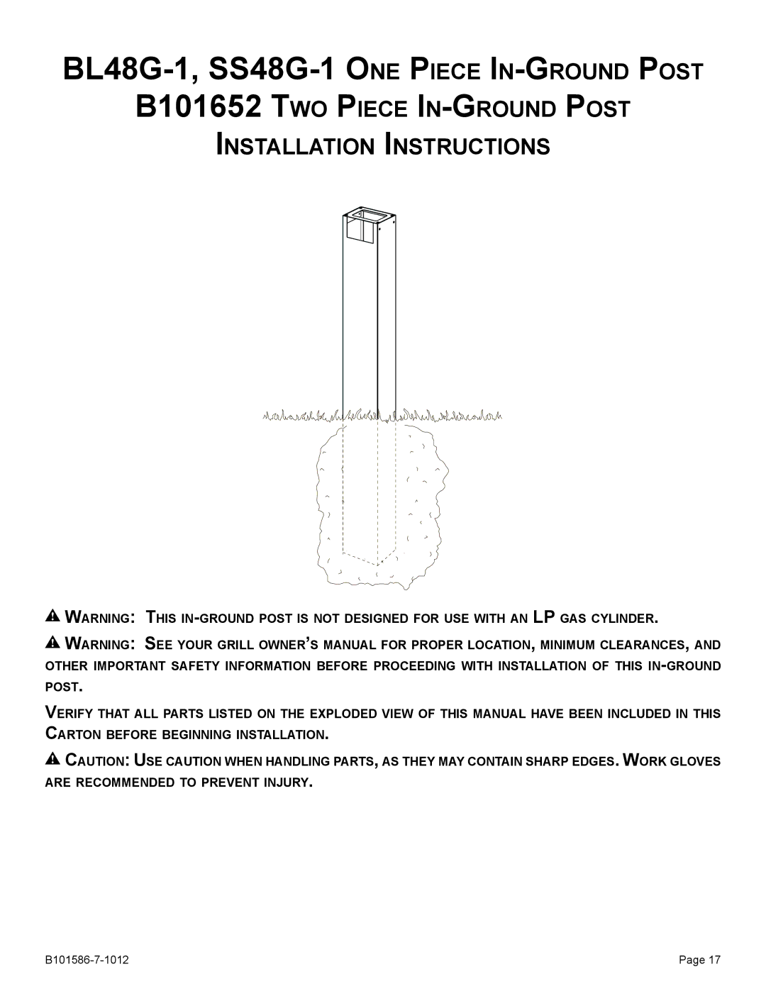 Broilmaster B101652, DCB1-2, SS26P-1, PCB1-2, BL26P-1 owner manual BL48G-1, SS48G-1 One Piece In-GroundPost 