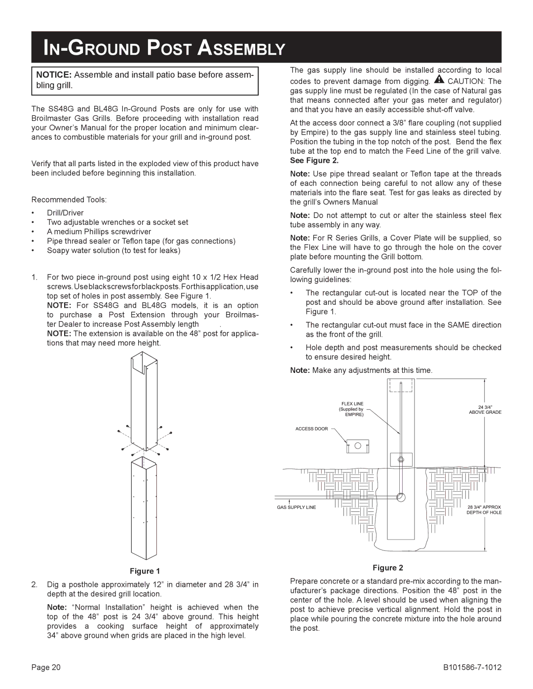 Broilmaster SS48G-1, DCB1-2, SS26P-1, PCB1-2, BL26P-1, B101652 owner manual In-Ground Post Assembly, See Figure 