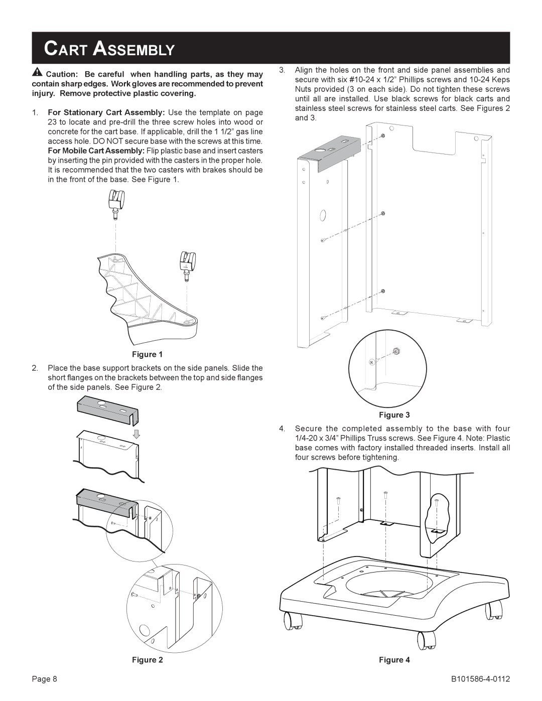 Broilmaster DCB1-2, SS26P-1, SS48G-1, PCB1-2, BL26P-1, BL48G-1, B101652, B101586-4-0112 owner manual Cart Assembly 