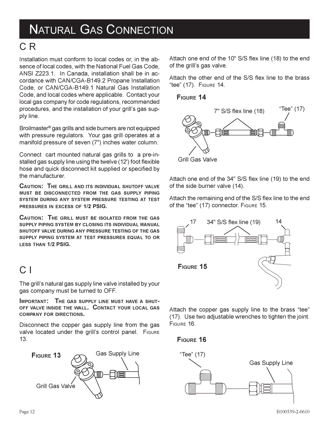 Broilmaster DPSBSS-1 owner manual Connection Instructions, Gas Supply Line 