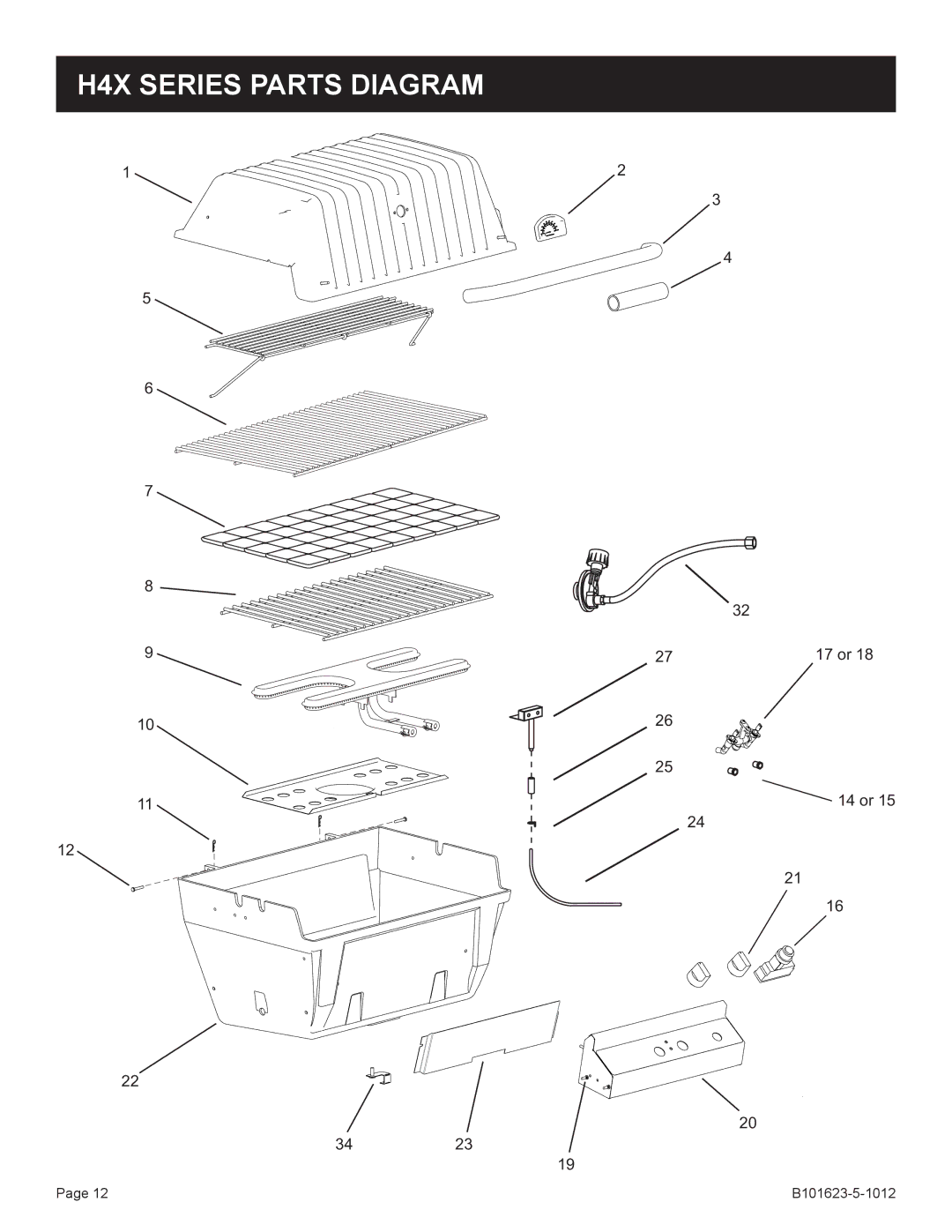 Broilmaster P3X-1, H4XN-1, H4PK-1 SERIES, H3XPK-1, H3XN-1, H4X-1, P4XN-1, P4X-1, P4XF-1, P3XFN-1, P3XN-1 H4X Series Parts Diagram 