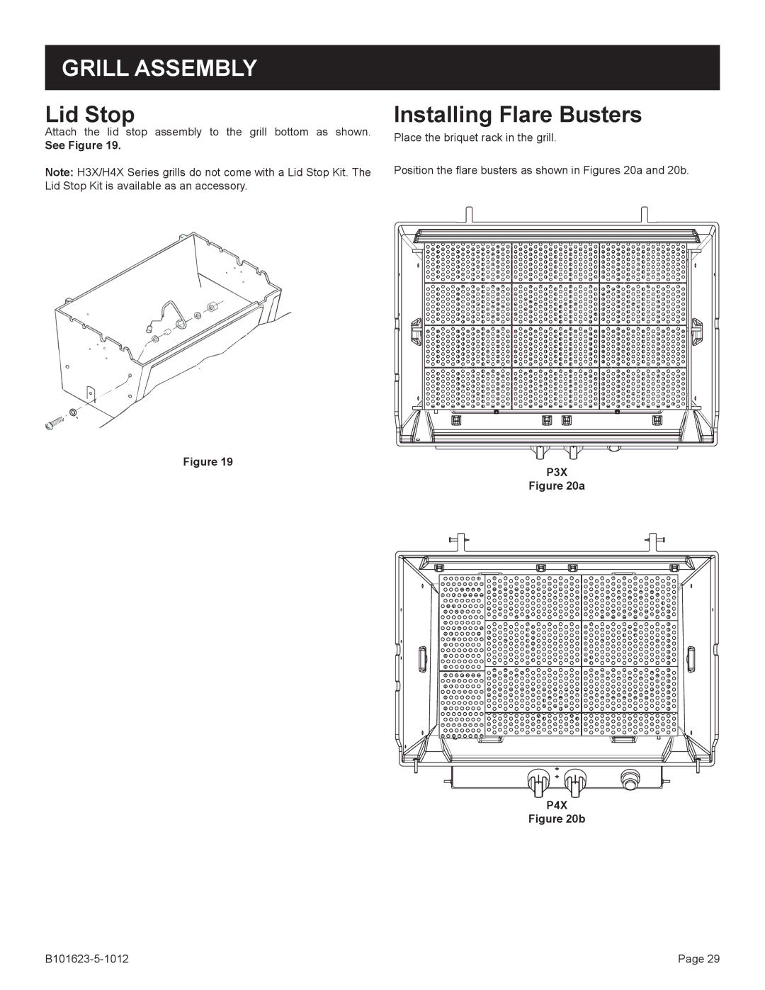 Broilmaster H4PK-1 SERIES, H4XN-1, H3XPK-1, H3XN-1, H4X-1, P4XN-1, P4X-1, P4XF-1 Lid Stop, Installing Flare Busters, P3X P4X 