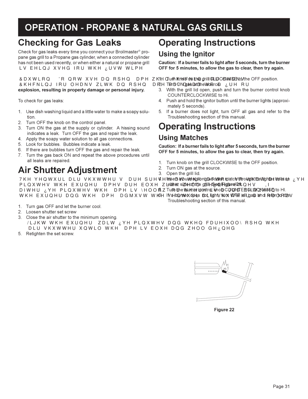 Broilmaster H3XN-1, H4XN-1, H3XPK-1 Operation Propane & Natural GAS Grills, Checking for Gas Leaks, Air Shutter Adjustment 