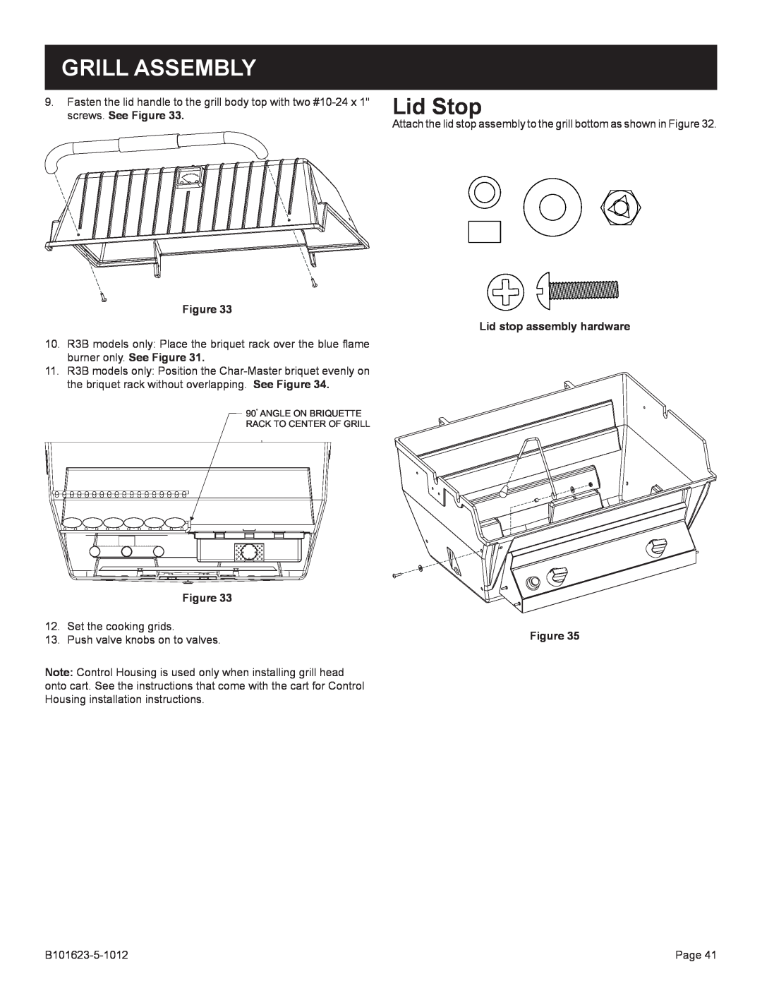 Broilmaster P3SX-1, H4X-1 Grill Assembly, Lid Stop, Lid stop assembly hardware, Angle On Briquette Rack To Center Of Grill 