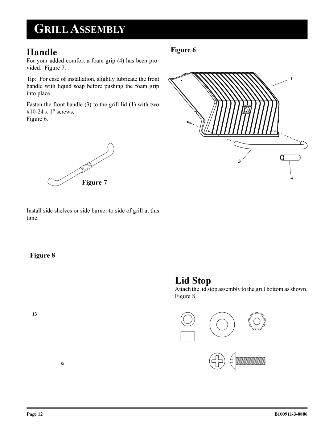 Broilmaster P3-1, P4-1 owner manual Handle, Lid Stop 