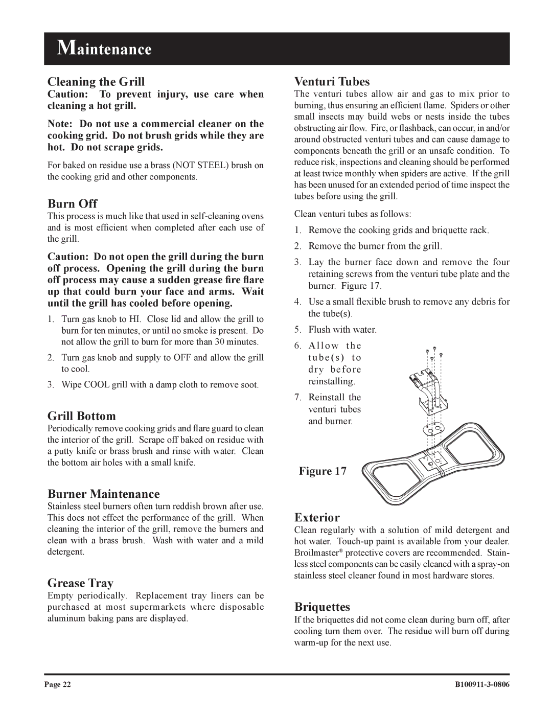 Broilmaster P3-1, P4-1 owner manual Maintenance 