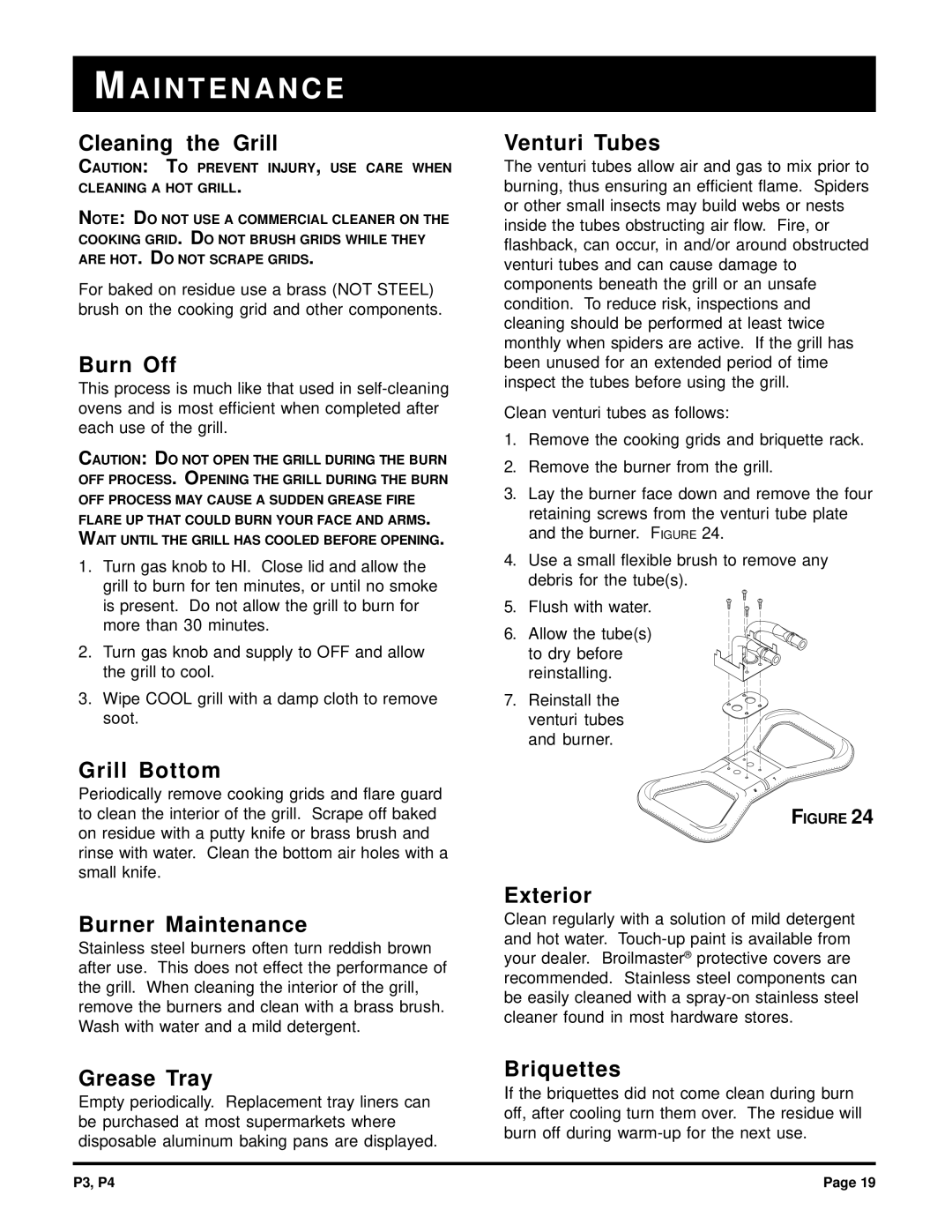 Broilmaster P4, P3 owner manual I N T E N a N C E 