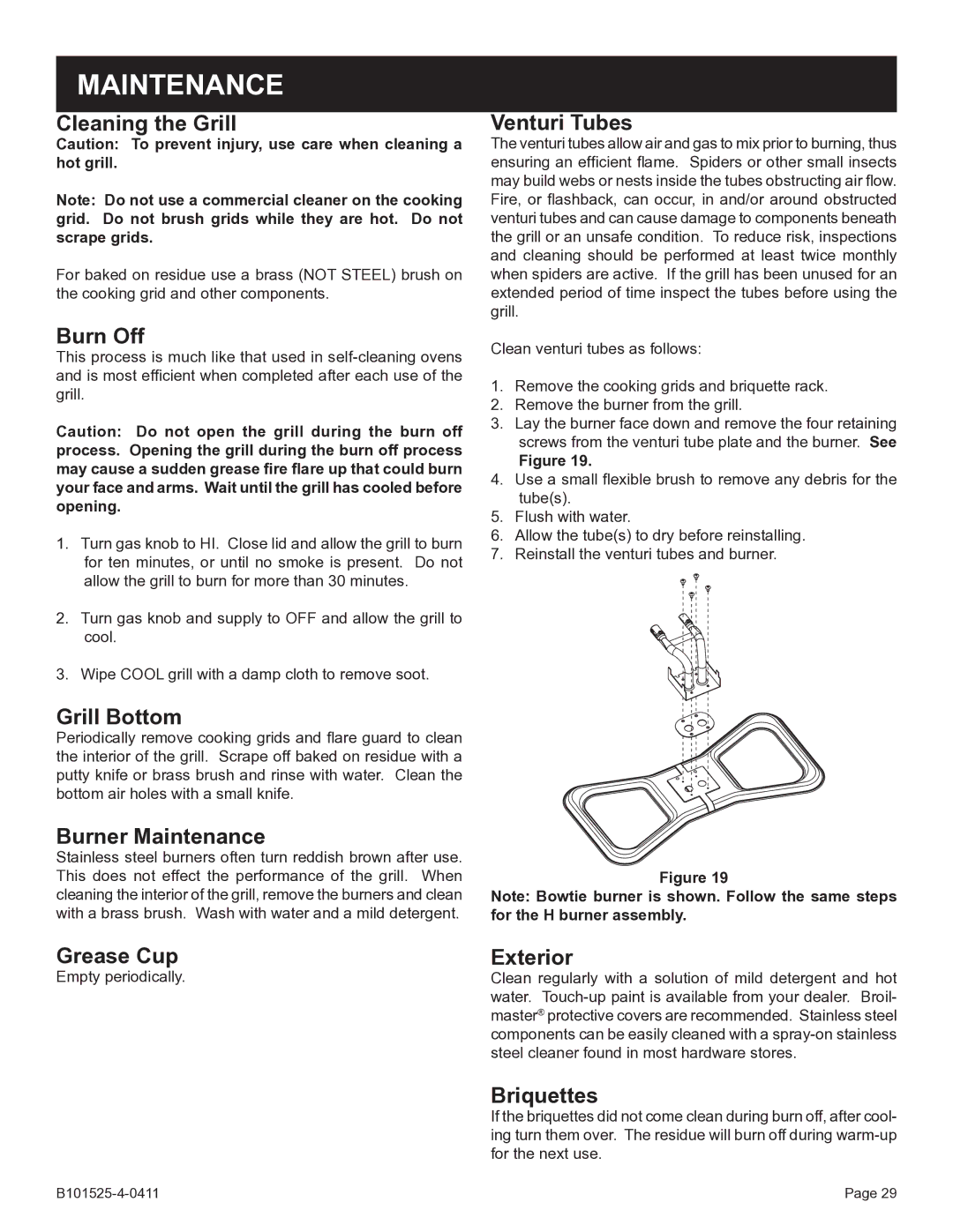 Broilmaster P3SXN-1 manual Maintenance 