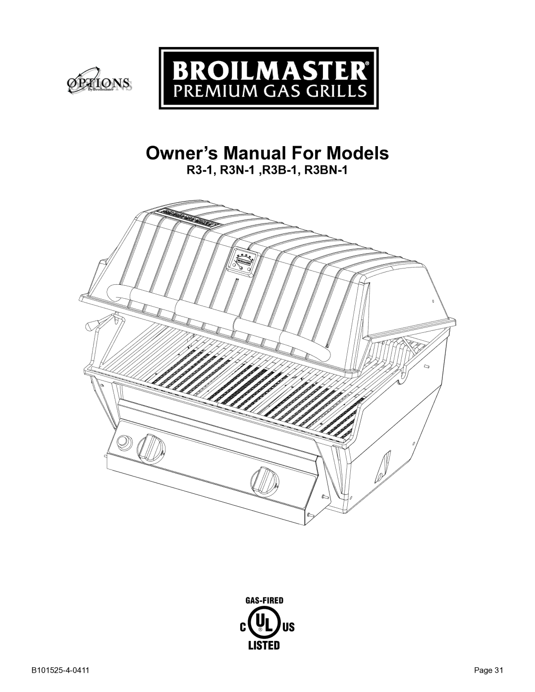 Broilmaster P3SXN-1 manual R3-1, R3N-1 ,R3B-1, R3BN-1 