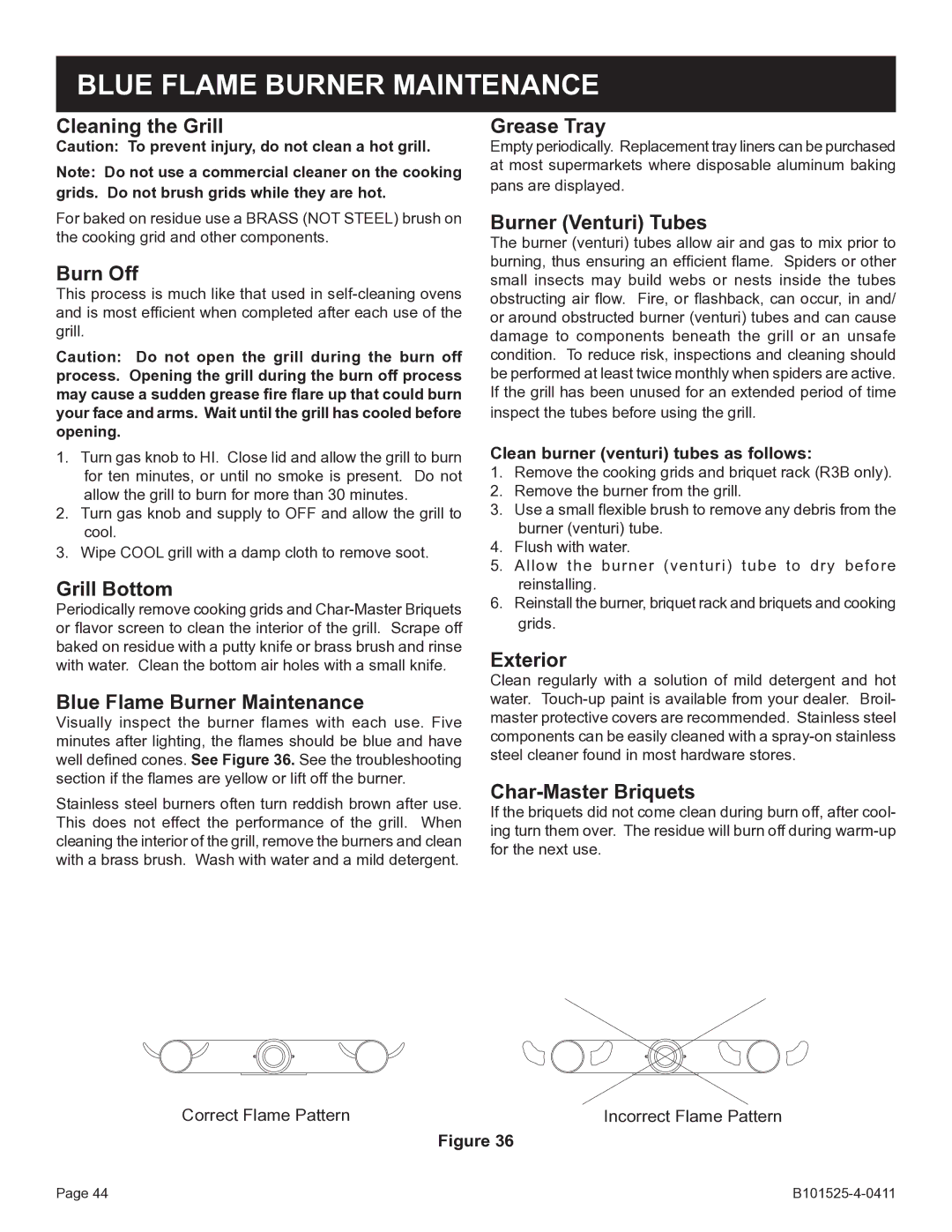 Broilmaster P3SXN-1 manual Blue Flame Burner Maintenance, Burn Off 