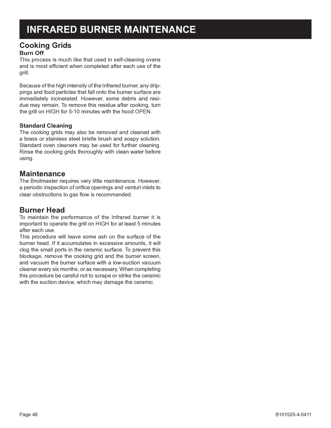 Broilmaster P3SXN-1 manual Cooking Grids, Maintenance, Burner Head 