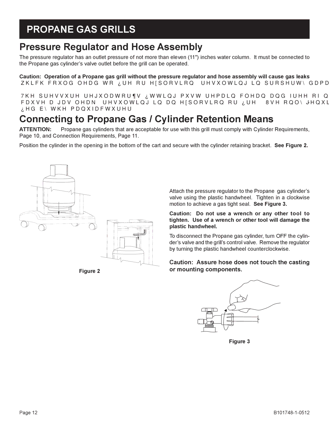 Broilmaster Q3XN-1 owner manual Pressure Regulator and Hose Assembly, Connecting to Propane Gas / Cylinder Retention Means 