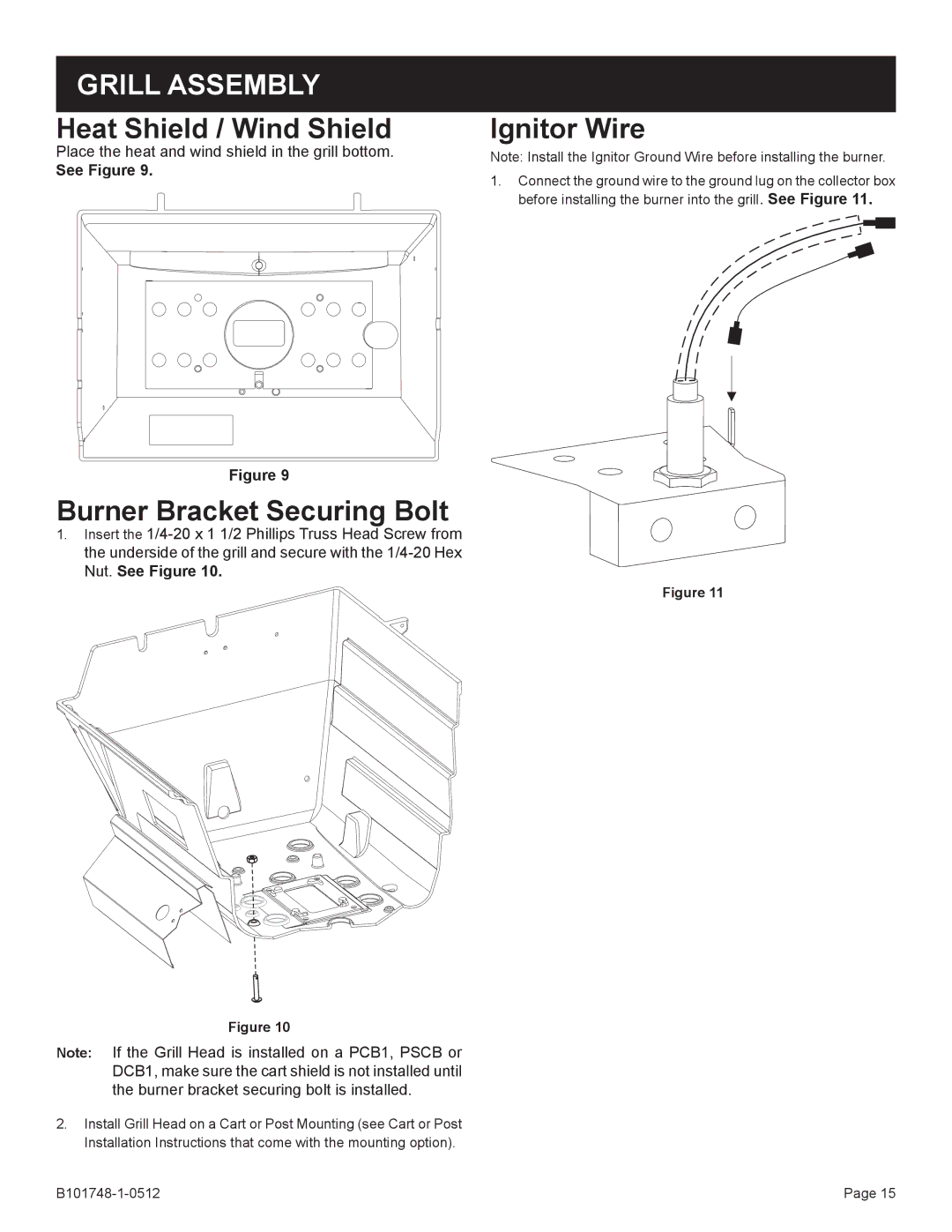 Broilmaster Q3XN-1 owner manual Heat Shield / Wind Shield, Burner Bracket Securing Bolt, Ignitor Wire, See Figure 