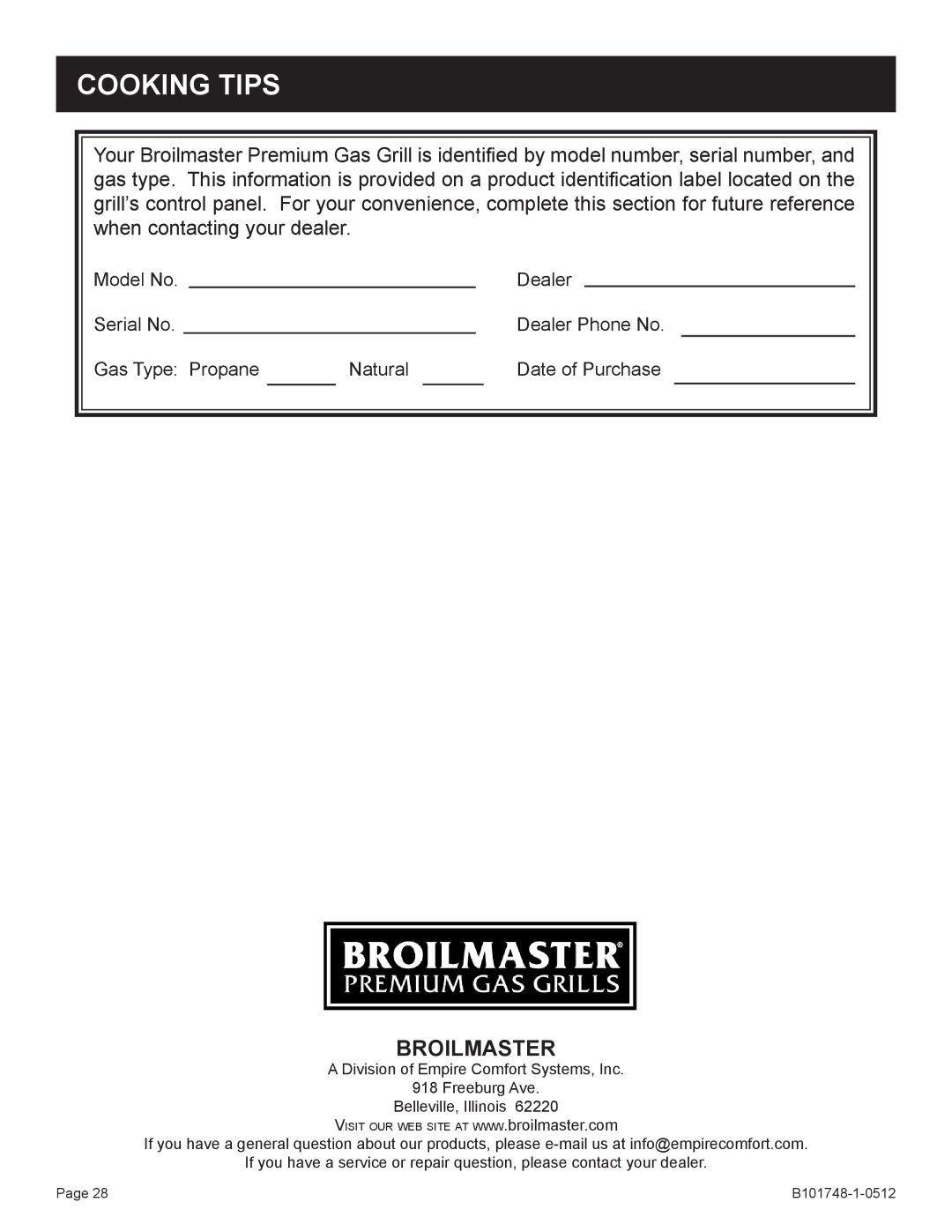 Broilmaster Q3XN-1 owner manual Broilmaster 