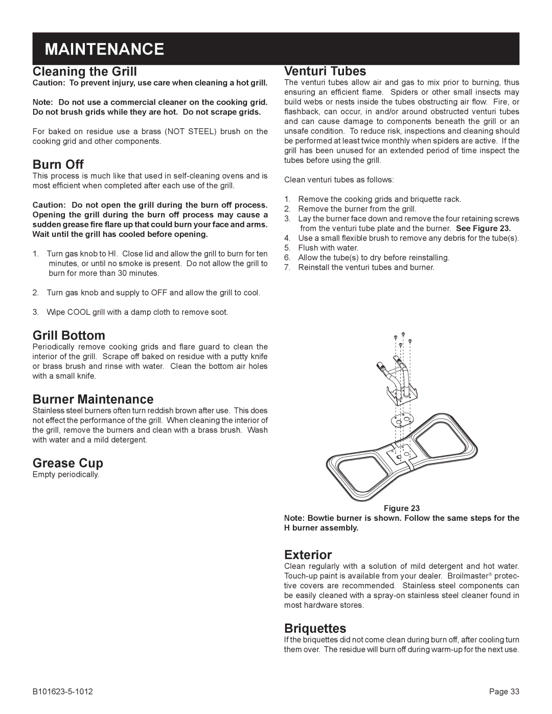 Broilmaster P4XFN-1, R3-1 manual Maintenance, Burn Off 