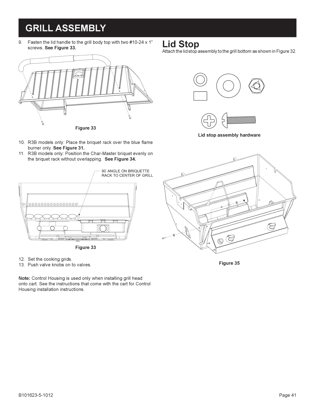 Broilmaster P4XFN-1, R3-1 manual Lid Stop, Lid stop assembly hardware 