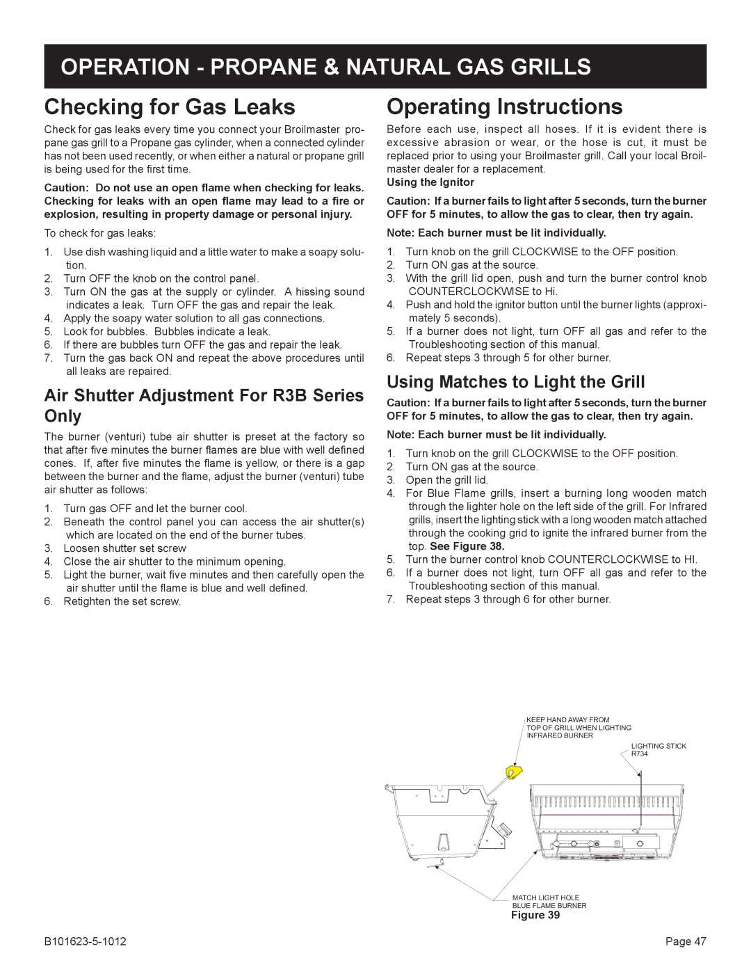 Broilmaster P4XFN-1, R3-1 manual Air Shutter Adjustment For R3B Series Only, Using the Ignitor 