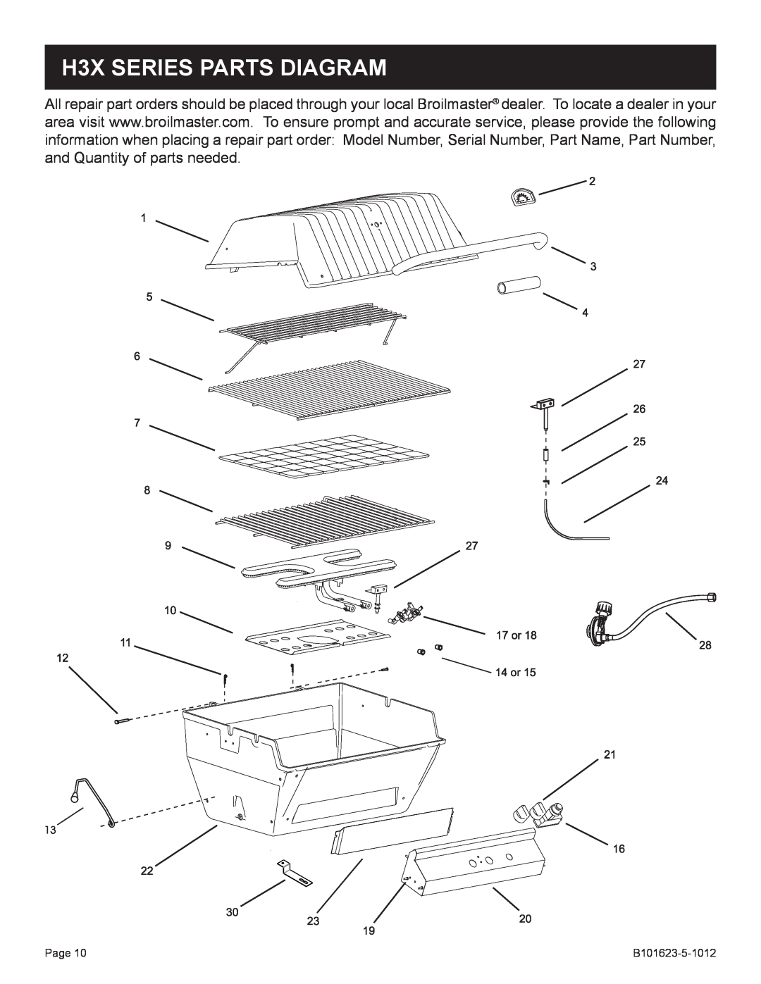 Broilmaster R3-1, P4XFN-1 manual H3X SERIES PARTS DIAGRAM, Page 