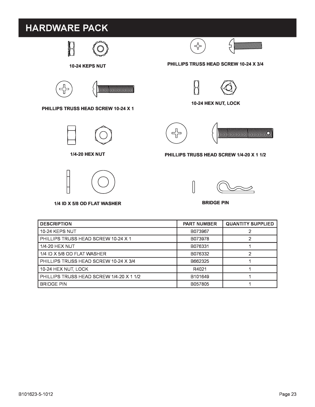 Broilmaster P4XFN-1, R3-1 manual Hardware Pack 