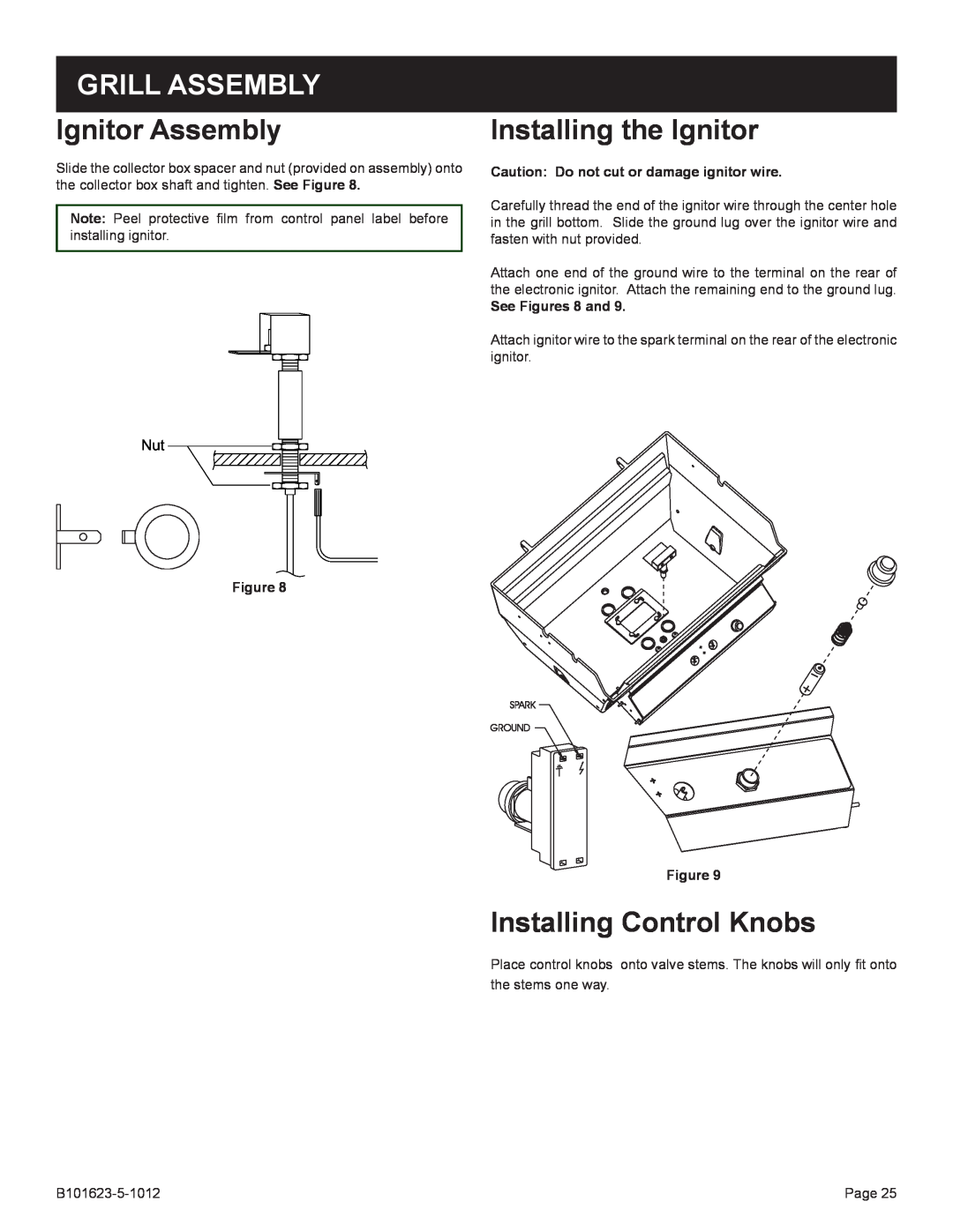 Broilmaster P4XFN-1, R3-1 manual Ignitor Assembly, Installing the Ignitor, Installing Control Knobs, Grill Assembly 