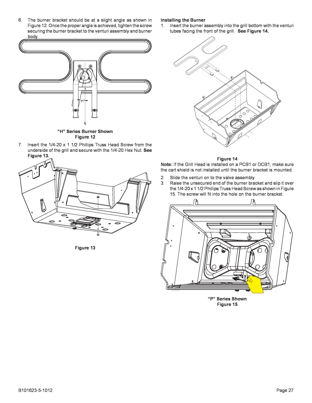 Broilmaster P4XFN-1, R3-1 manual Installing the Burner, “H” Series Burner Shown, “P” Series Shown 