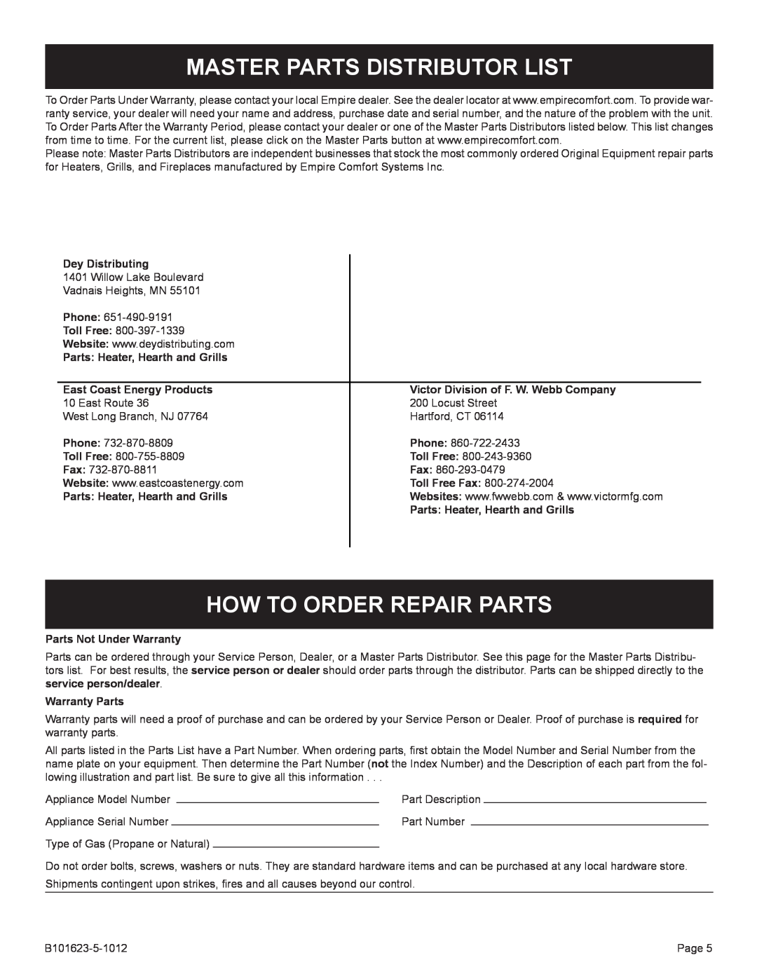 Broilmaster P4XFN-1, R3-1 manual Master Parts Distributor List, How To Order Repair Parts 