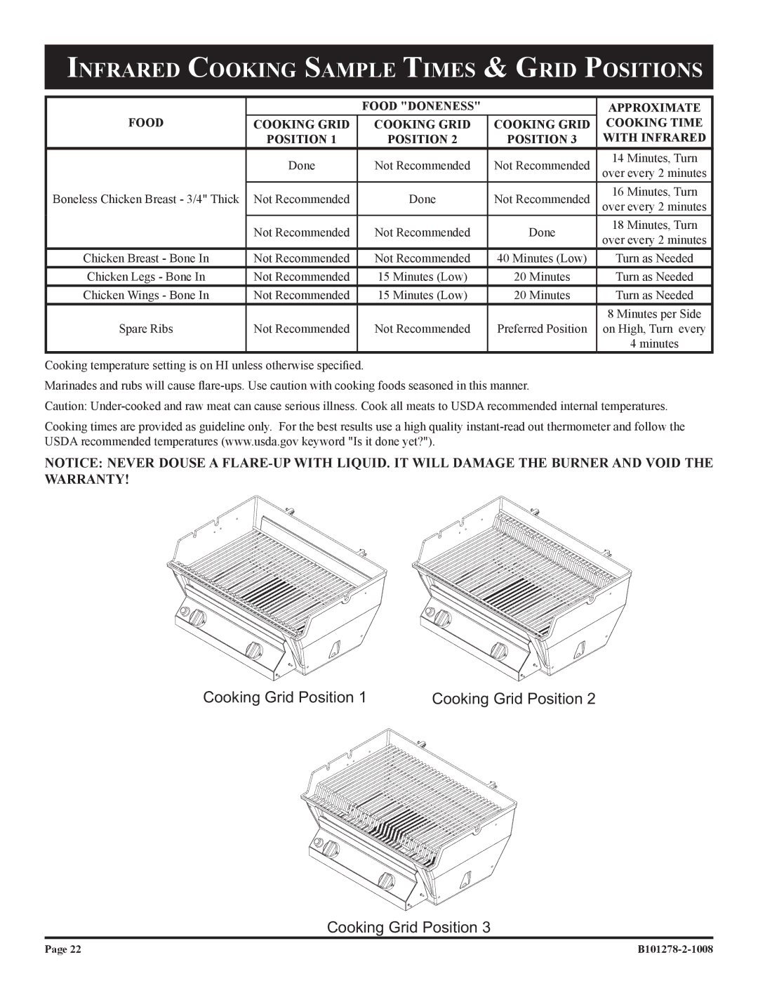 Broilmaster R3BN-1, R3N-1, R3-1, R3B-1 owner manual Cooking Grid Position 