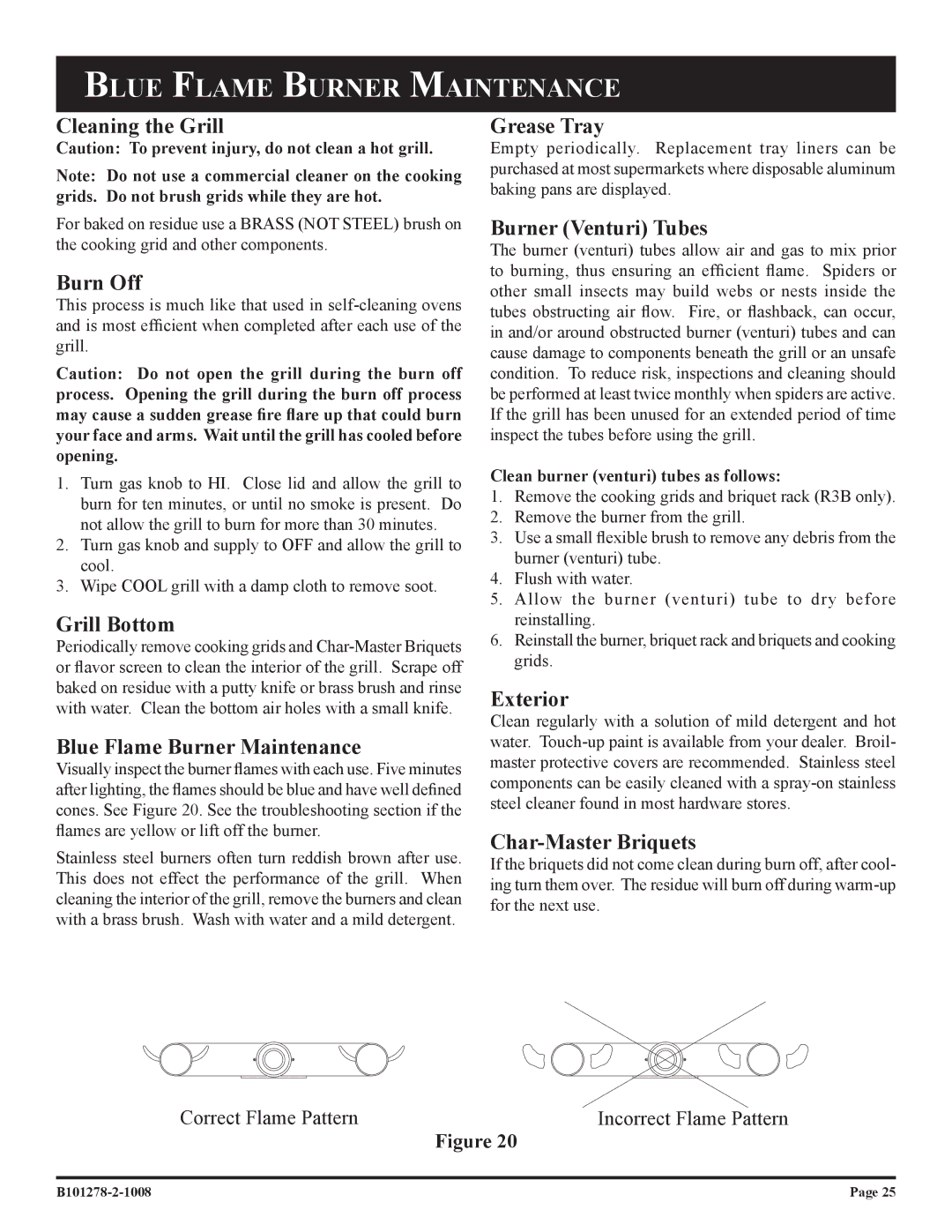 Broilmaster R3-1, R3N-1, R3BN-1, R3B-1 owner manual Blue Flame Burner Maintenance, Burn Off 