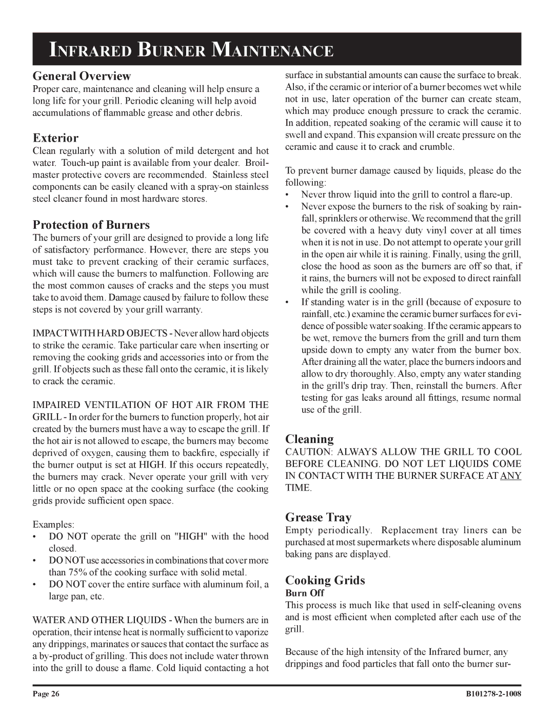 Broilmaster R3BN-1, R3N-1, R3-1, R3B-1 owner manual Infrared Burner Maintenance, General Overview 