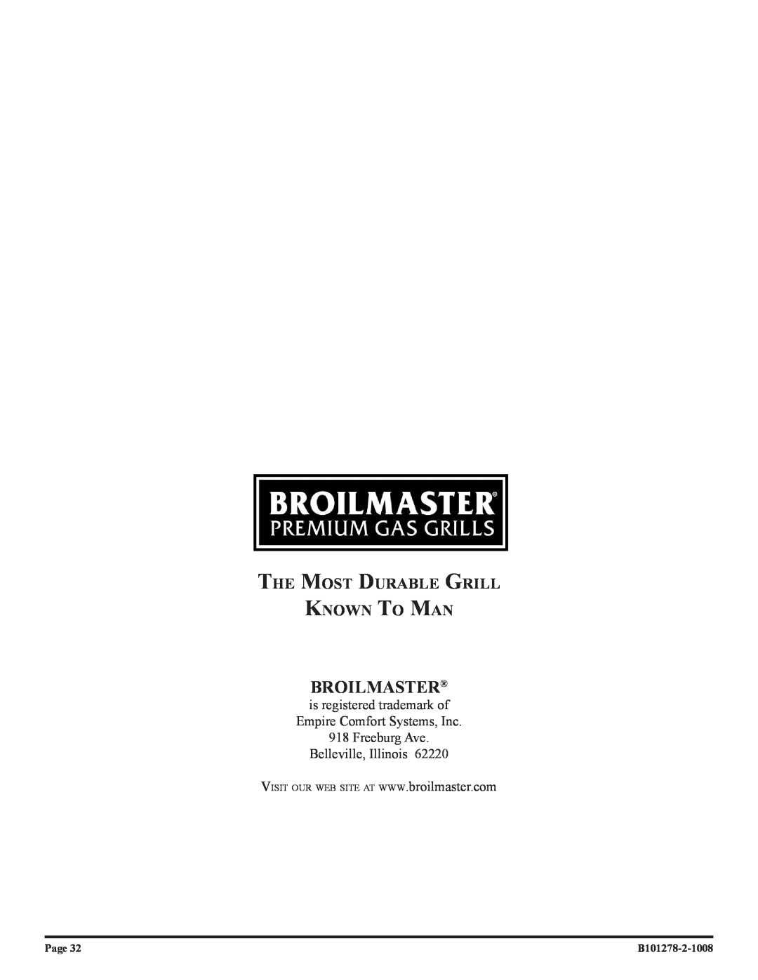 Broilmaster R3N-1, R3-1, R3BN-1, R3B-1 owner manual Broilmaster, The Most Durable Grill Known To Man, Page, B101278-2-1008 
