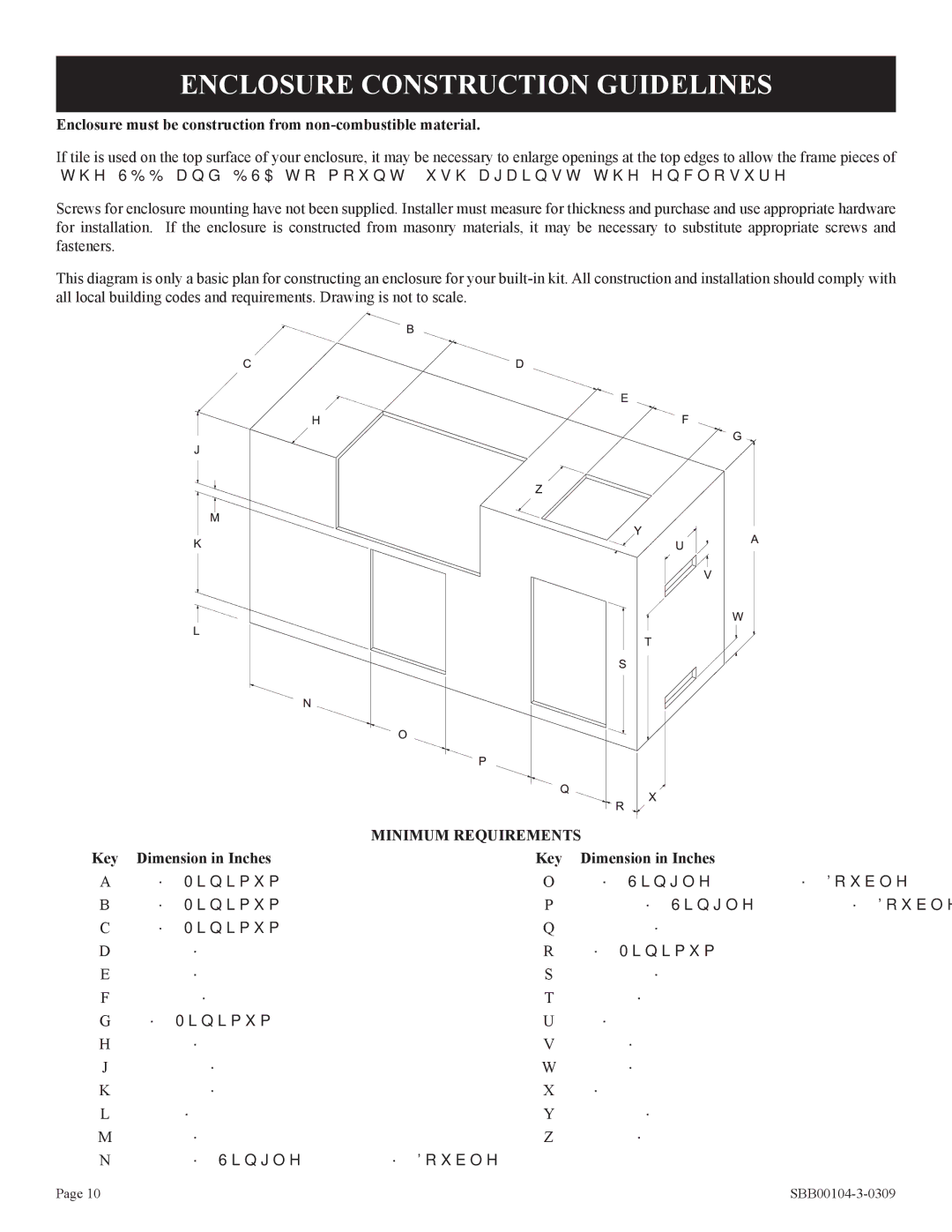 Broilmaster SBB2804-1 owner manual Enclosure Construction Guidelines, Key Dimension in Inches 