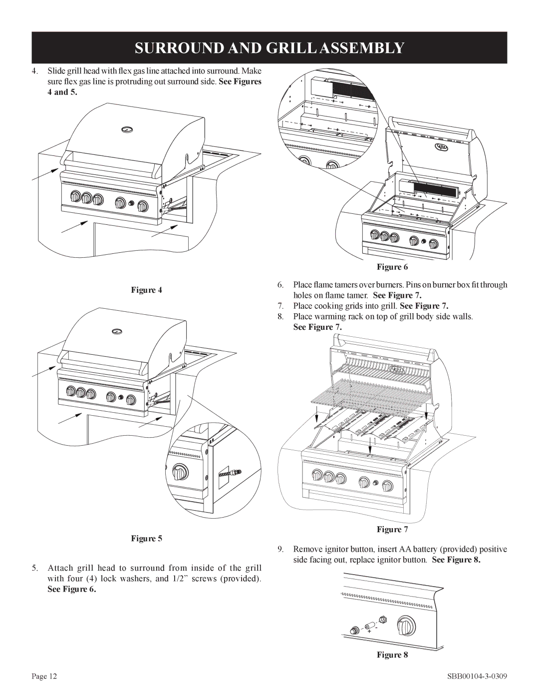 Broilmaster SBB2804-1 owner manual Surround and Grill Assembly, See Figure 