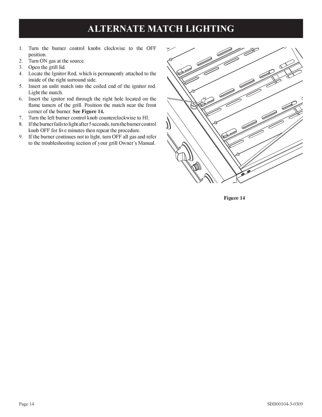 Broilmaster SBB2804-1 owner manual Alternate Match Lighting 