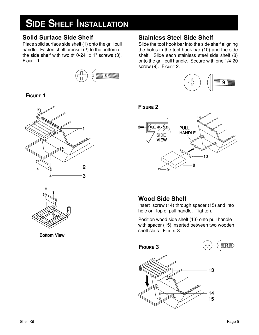 Broilmaster SKSS, SKTAU, SKWOOD, SKCHAR, FKCHAR, SKPH, FKSS, FKTAU, FKWOOD Side Shelf Installation, Solid Surface Side Shelf 