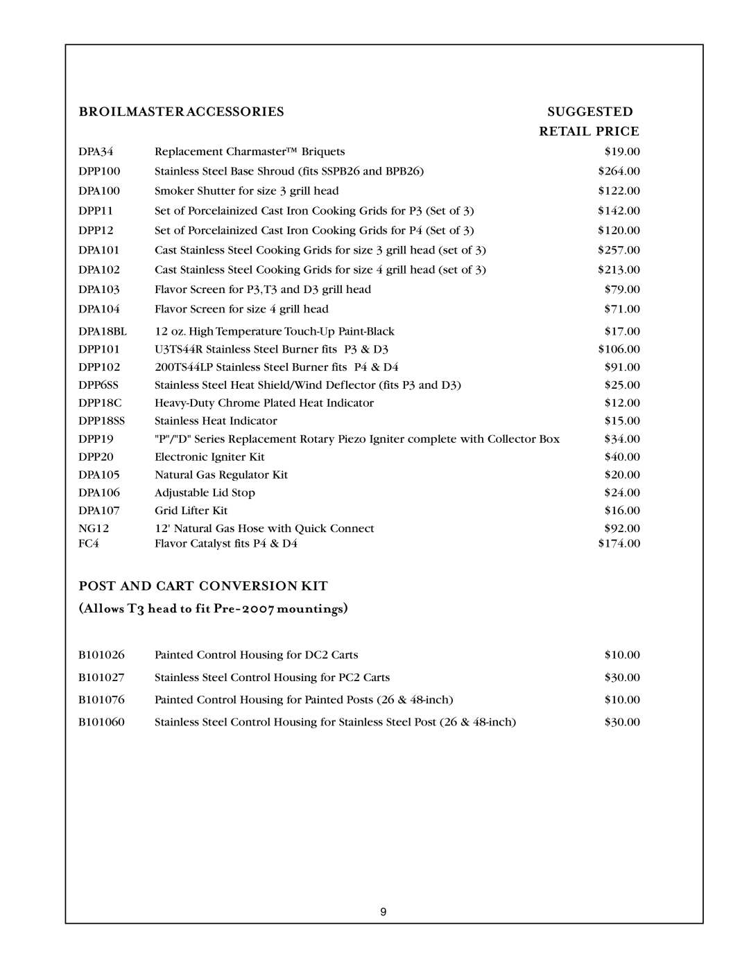 Broilmaster SSG36LP, SSG36NAT manual Broilmaster Accessories Suggested 