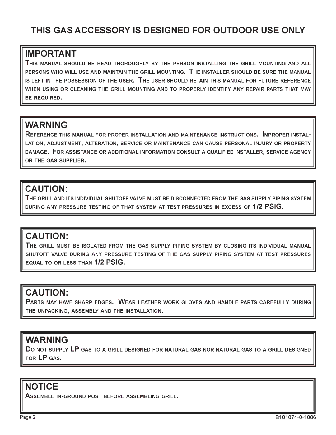 Broilmaster SSP48-1, BP48-1 owner manual This GAS Accessory is Designed for Outdoor USE only 