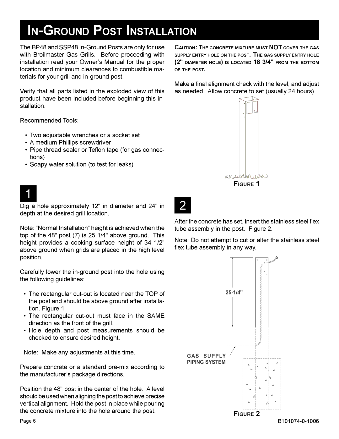 Broilmaster SSP48-1, BP48-1 owner manual IN-GROUND Post Installation 