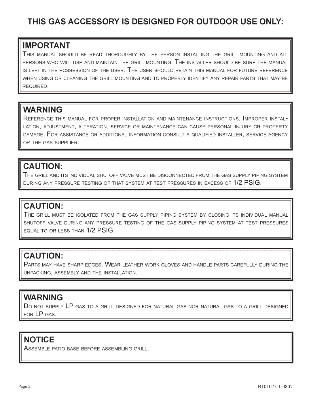 Broilmaster SSPB26-1 owner manual This GAS Accessory is Designed for Outdoor USE only 