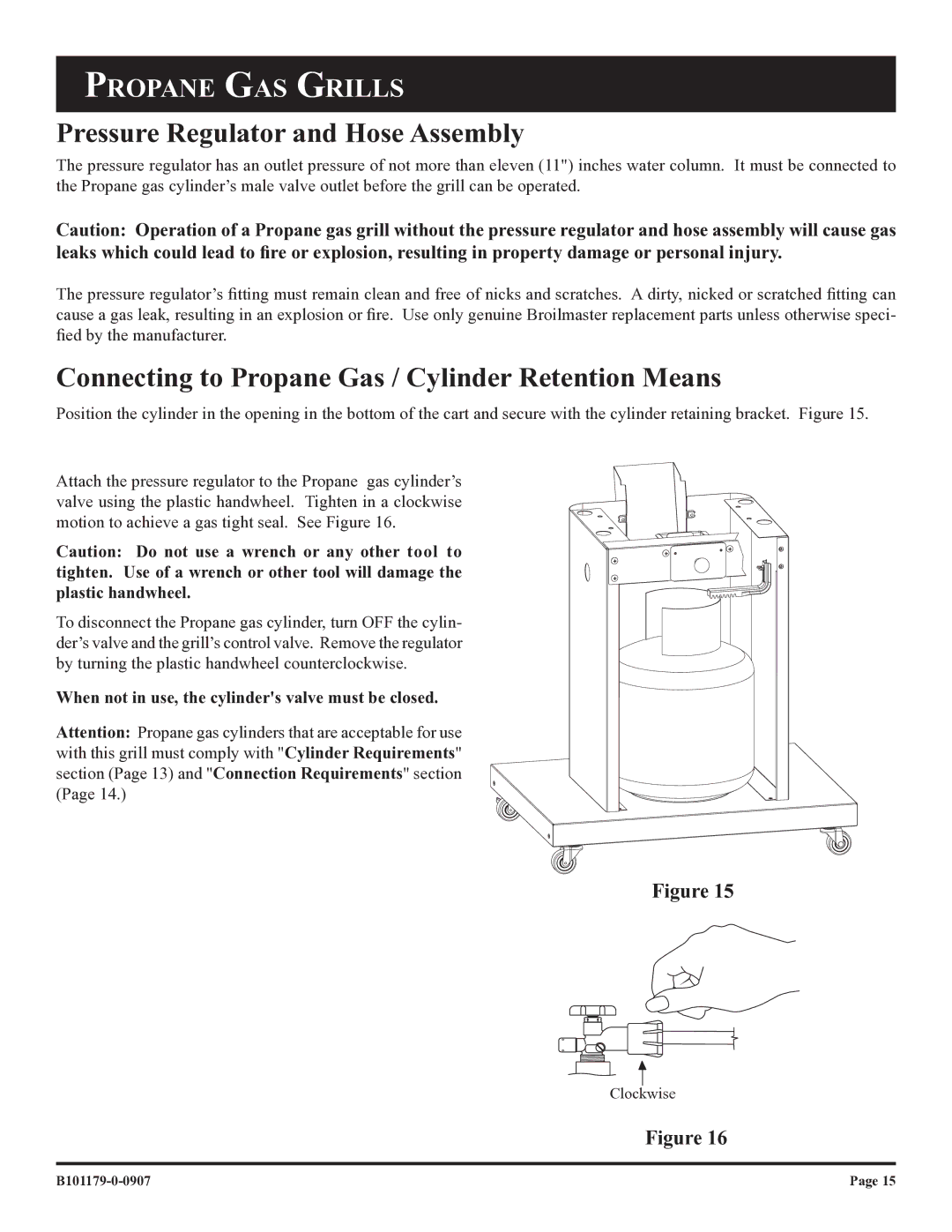 Broilmaster T3CFN, T3CAN Pressure Regulator and Hose Assembly, Connecting to Propane Gas / Cylinder Retention Means 