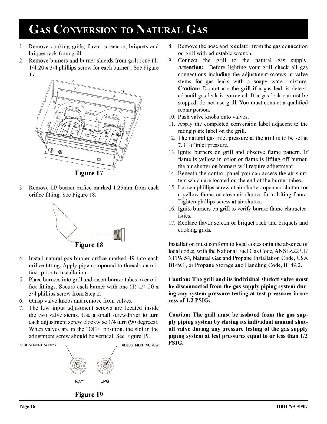 Broilmaster T3CAN, T3CFN owner manual GAS Conversion to Natural GAS 