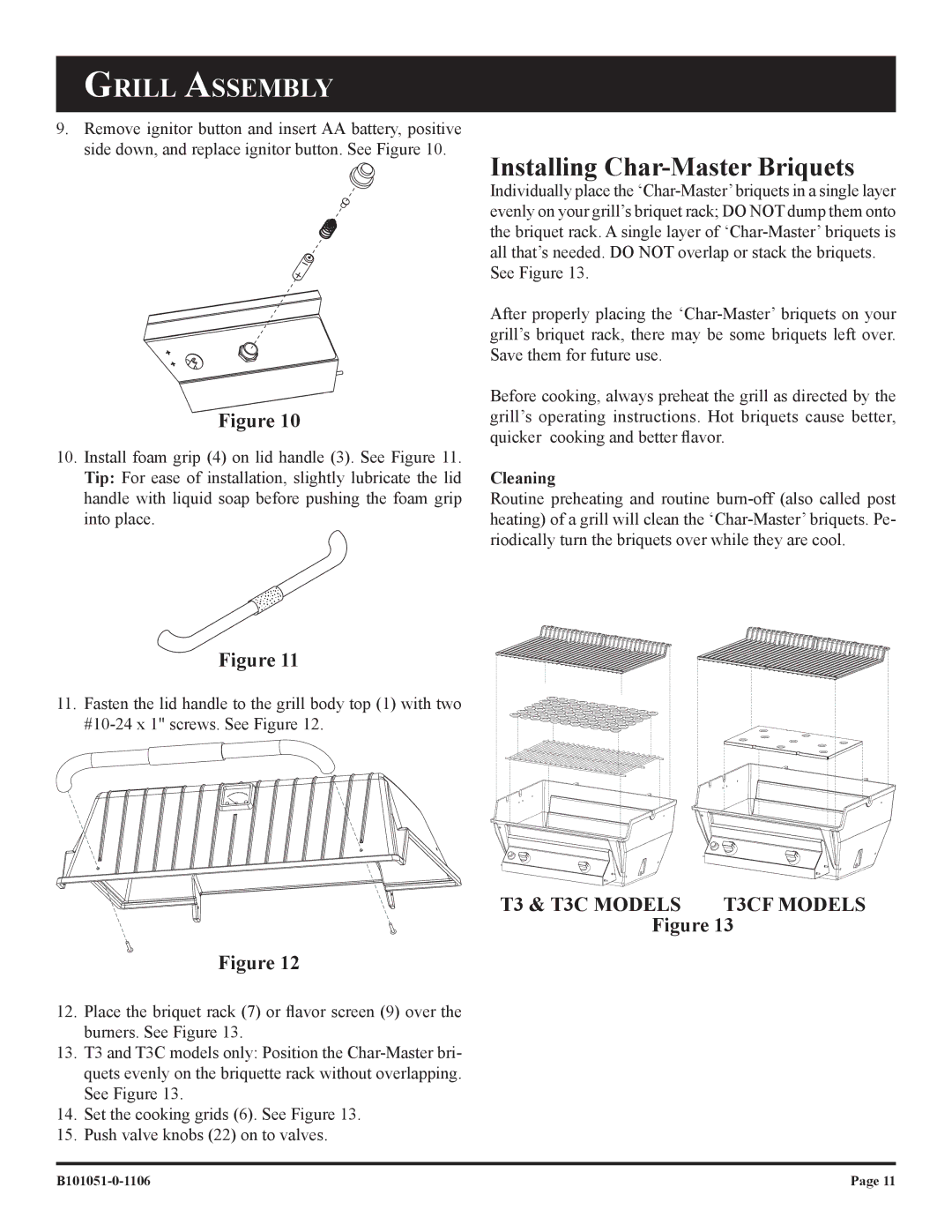 Broilmaster T3-1, T3CFN-1, T3CN-1 T3CF-1, T3N-1 T3C-1 owner manual Installing Char-Master Briquets 