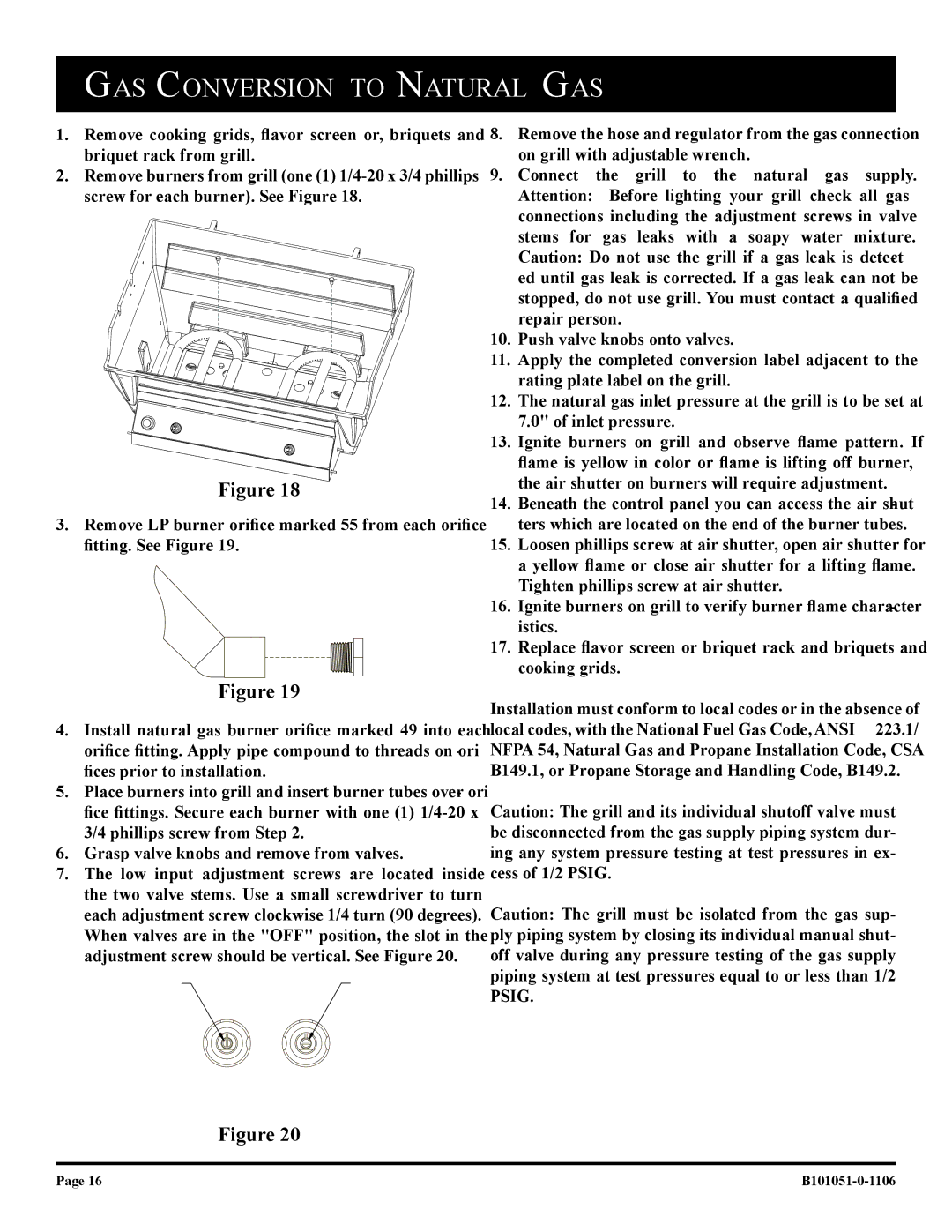 Broilmaster T3CFN-1, T3CN-1 T3CF-1, T3N-1 T3C-1, T3-1 owner manual GAS Conversion to Natural GAS 