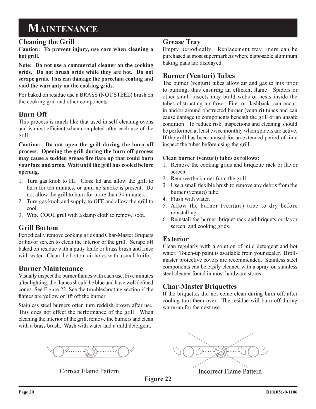 Broilmaster T3CFN-1, T3CN-1 T3CF-1, T3N-1 T3C-1, T3-1 owner manual Maintenance, Burn Off 