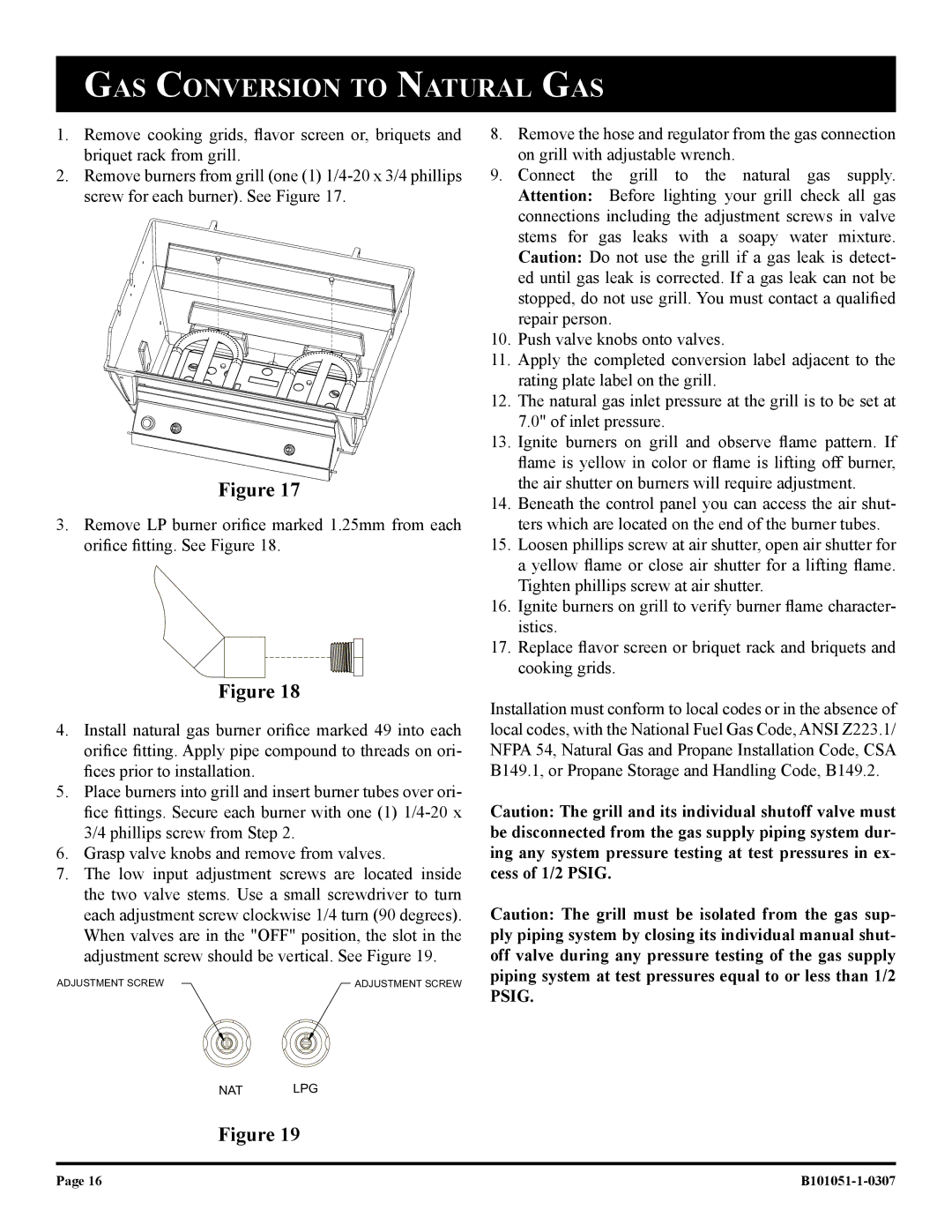 Broilmaster T3CN-1, T3CF-1, T3N-1, T3C-1 owner manual GAS Conversion to Natural GAS 