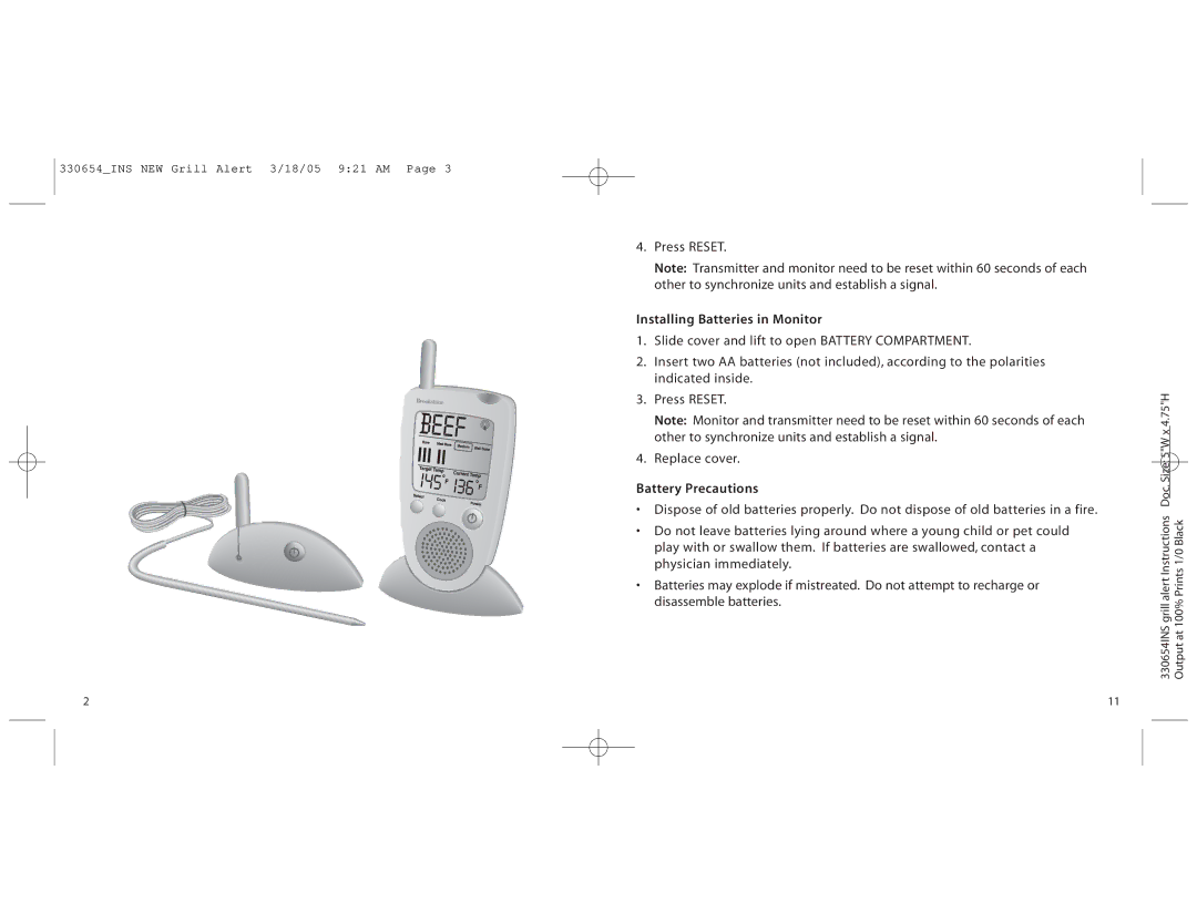 Brookstone manual 330654INS NEW Grill Alert 3/18/05 921 AM 